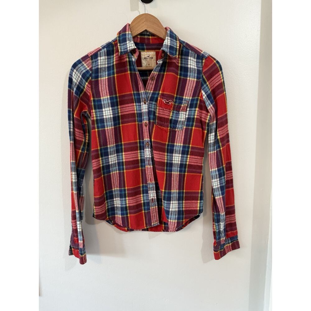 Vintage Hollister Women’s Y2K Red White Blue Plaid Button Up Flannel Shirt XS